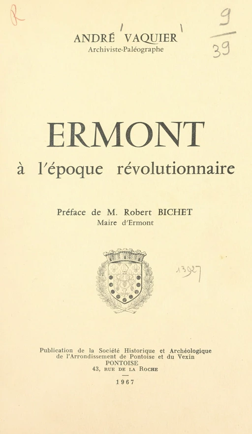 Ermont à l'époque révolutionnaire - André Vaquier - FeniXX réédition numérique