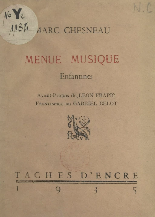 Menue musique - Marc Chesneau - FeniXX réédition numérique