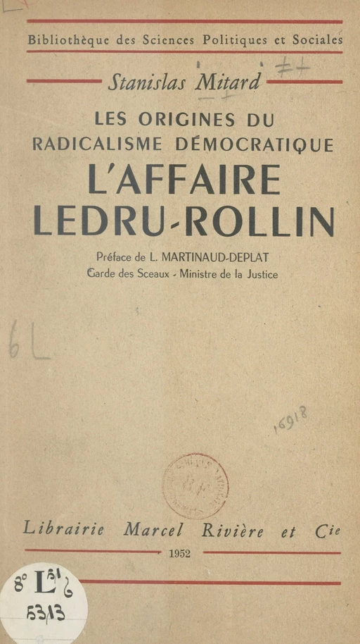 L'affaire Ledru-Rollin : les origines du radicalisme démocratique - Stanislas Mitard - FeniXX réédition numérique