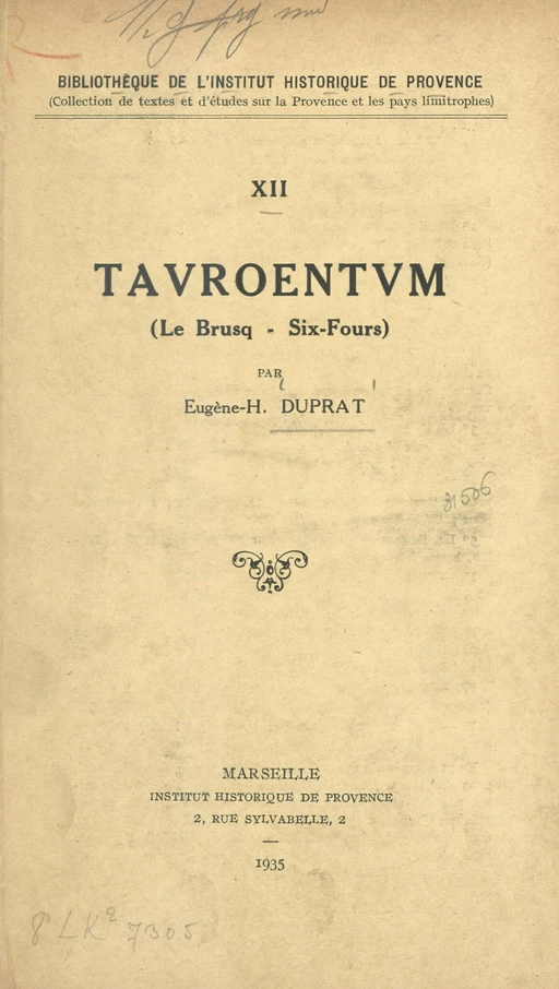 Tauroentum (Le Brusq, Six-Fours) - Eugène-H. Duprat - FeniXX réédition numérique