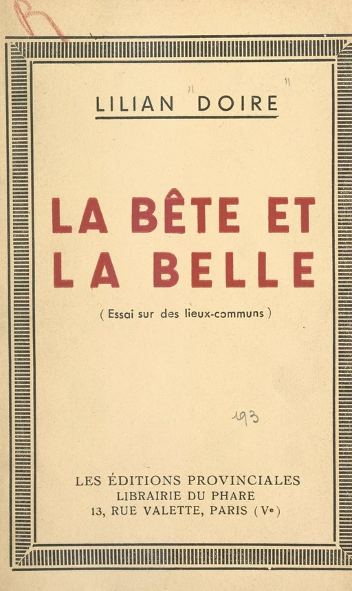 La bête et la belle - Lilian Doire - FeniXX réédition numérique