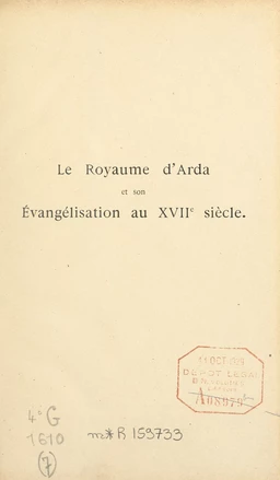 Le royaume d'Arda et son évangélisation au XVIIe siècle