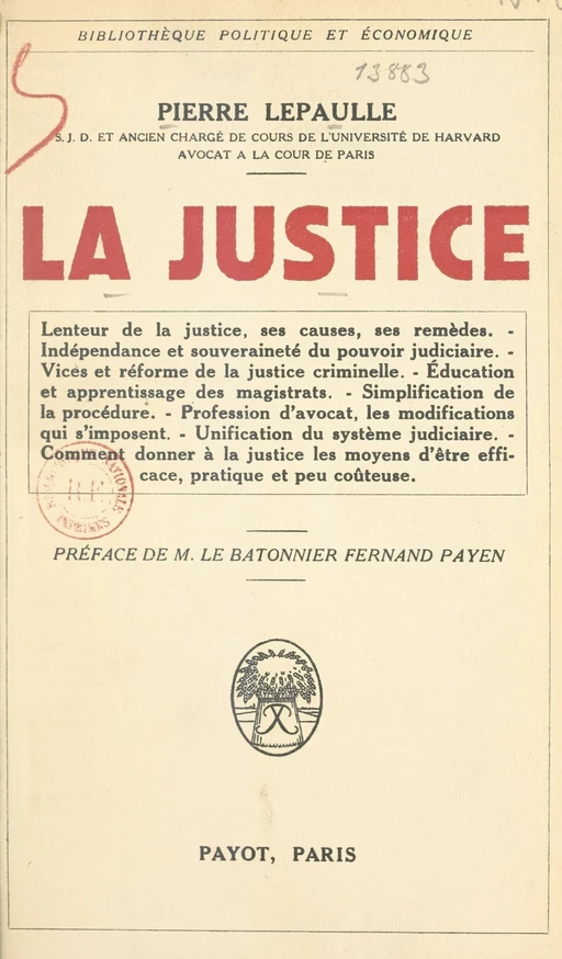 La justice - Pierre Lepaulle - FeniXX réédition numérique