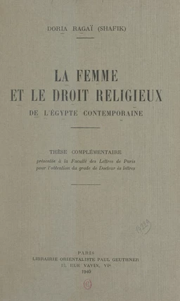 La femme et le droit religieux de l'Égypte contemporaine