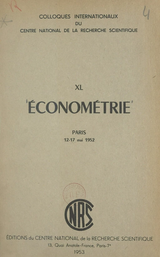 Économétrie -  CNRS - FeniXX réédition numérique