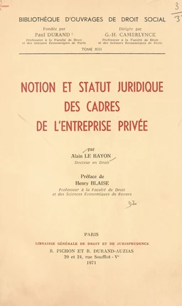 Notion et statut juridique des cadres de l'entreprise privée