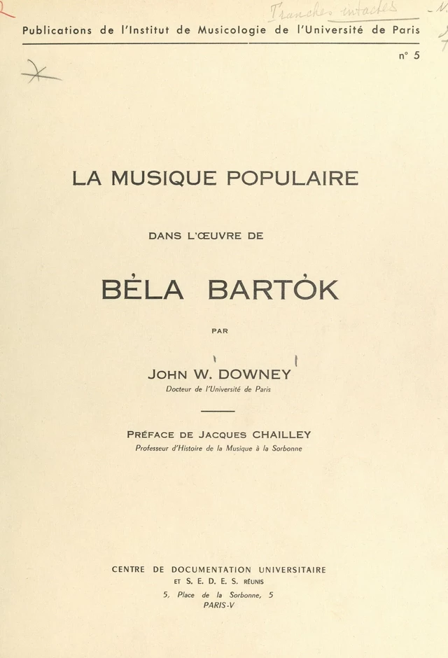 La musique populaire dans l'œuvre de Béla Bartók - John W. Downey - FeniXX réédition numérique