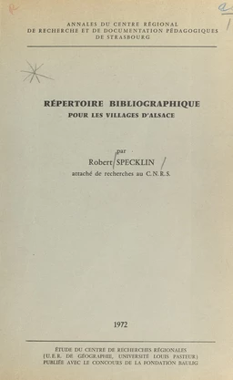 Répertoire bibliographique pour les villages d'Alsace