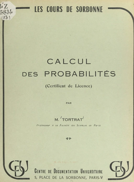 Calcul des probabilités - Albert Tortrat - FeniXX réédition numérique