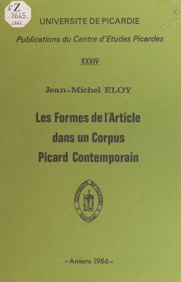 Les formes de l'article dans un corpus Picard contemporain