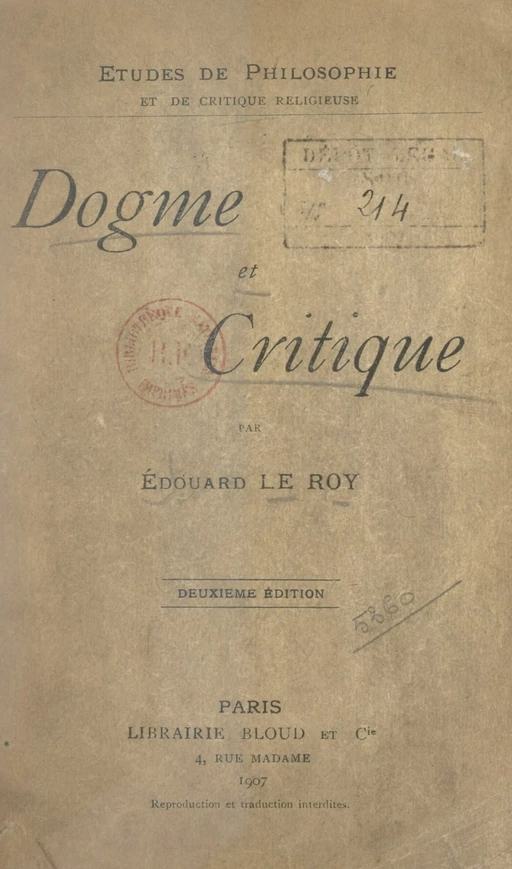 Dogme et critique - Édouard Le Roy - FeniXX réédition numérique