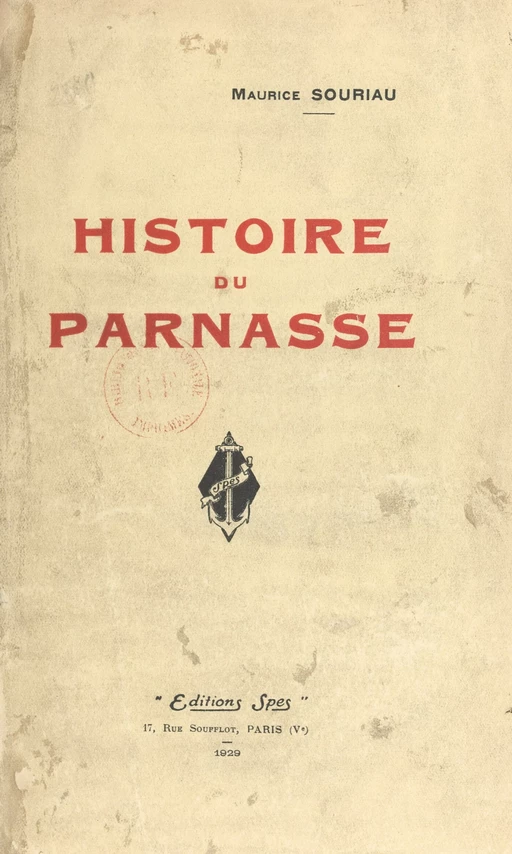 Histoire du Parnasse - Maurice Souriau - FeniXX réédition numérique