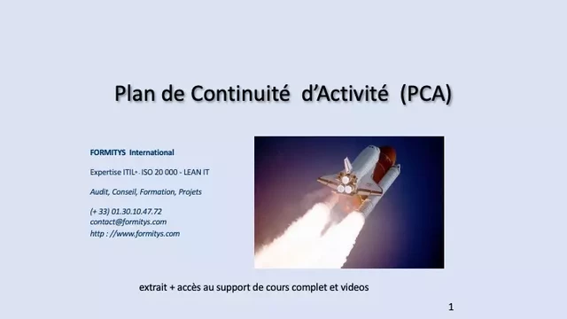 PCA plan de continuité d'activité -  Formitys - UMMO WORLD publishing