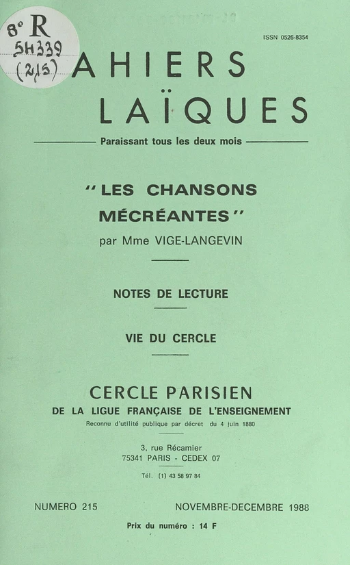 Les chansons mécréantes -  Collectif,  Vige-Langevin - FeniXX réédition numérique