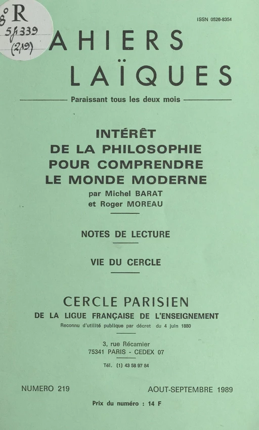 Intérêt de la philosophie pour comprendre le monde moderne - Michel Barat, Roger Moreau - FeniXX réédition numérique