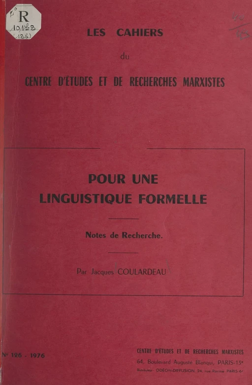 Pour une linguistique formelle - Jacques Coulardeau - FeniXX réédition numérique