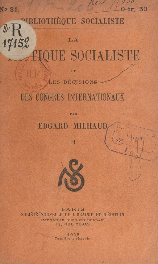 La tactique socialiste et les décisions des congrès internationaux (2) - Edgard Milhaud - FeniXX réédition numérique