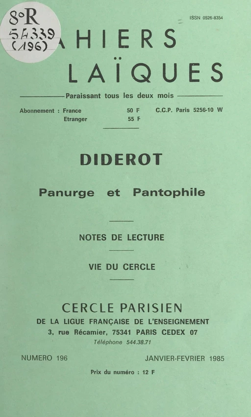 Diderot, panurge et pantophile - Louis Lafourcade, Jacqueline Marchand - FeniXX réédition numérique