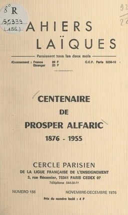 Centenaire de Prosper Alfaric, 1876-1955