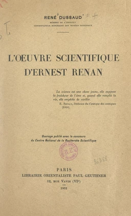 L'œuvre scientifique d'Ernest Renan