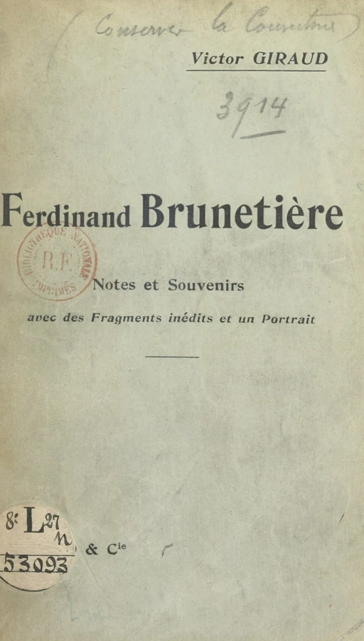 Ferdinand Brunetière - Victor Giraud - FeniXX réédition numérique