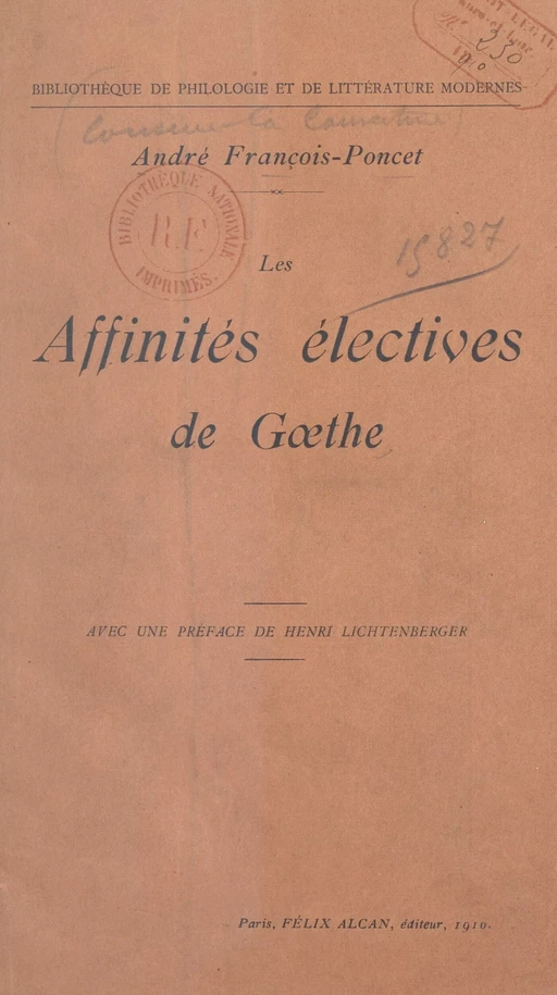 Les affinités électives de Gœthe - André François-Poncet - FeniXX réédition numérique