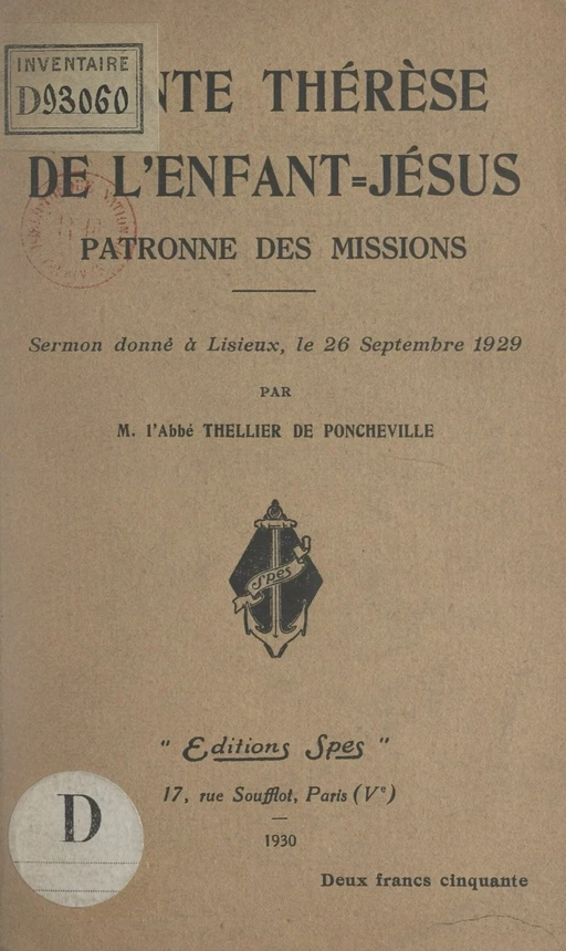 Sainte Thérèse de l'Enfant-Jésus, patronne des missions - Charles Thellier de Poncheville - FeniXX réédition numérique