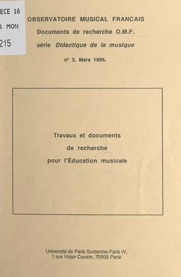 Travaux et documents de recherche pour l'éducation musicale