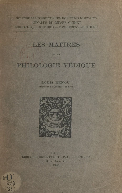 Les maîtres de la philologie védique - Louis Renou - FeniXX réédition numérique