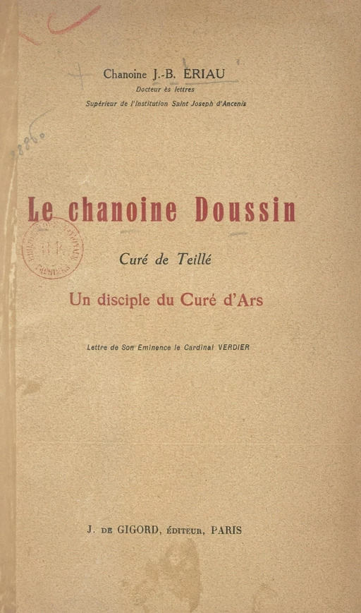 Le chanoine Doussin - Jean-Baptiste Eriau - FeniXX réédition numérique