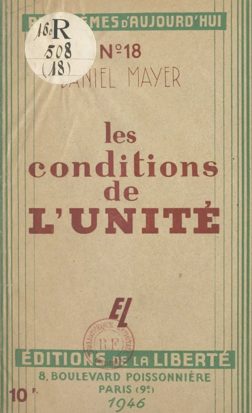 Les conditions de l'unité - Daniel Mayer, Robert Verdier - FeniXX réédition numérique