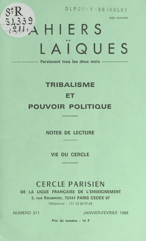 Tribalisme et pouvoir politique - Pierre Adossama - FeniXX réédition numérique