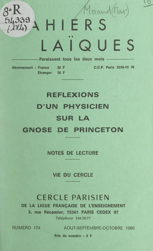 Réflexions d'un physicien sur la gnose de Princeton - Max Morand - FeniXX réédition numérique