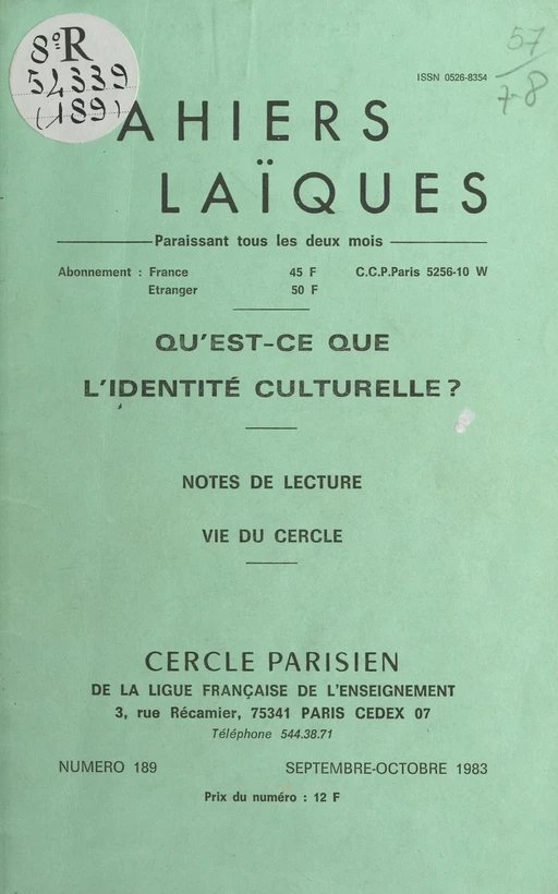 Qu'est-ce que l'identité culturelle ? - Sélim Abou, Louis Lafourcade - FeniXX réédition numérique