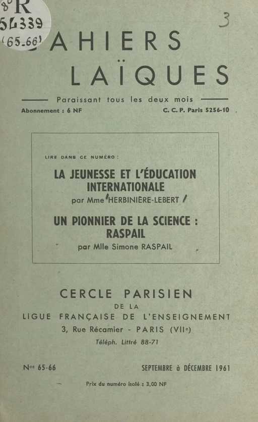 La jeunesse et l'éducation internationale - Suzanne Herbinière-Lebert, Simone Raspail - FeniXX réédition numérique