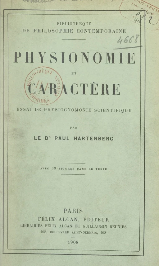 Physionomie et caractère - Paul Hartenberg - FeniXX réédition numérique