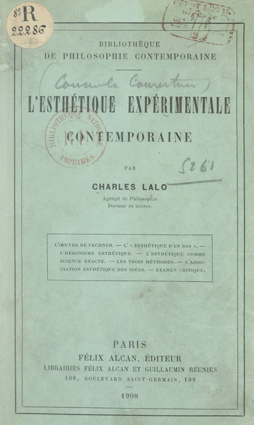 L'esthétique expérimentale contemporaine - Charles Lalo - FeniXX réédition numérique