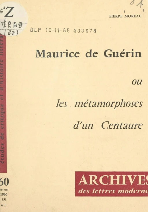 Maurice de Guérin - Pierre Moreau - FeniXX réédition numérique