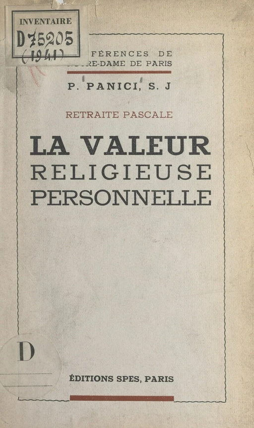 La valeur religieuse personnelle - Paul Panici - FeniXX réédition numérique