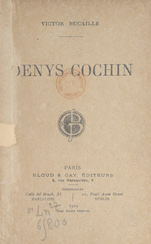 Denys Cochin - Victor Bucaille - FeniXX réédition numérique