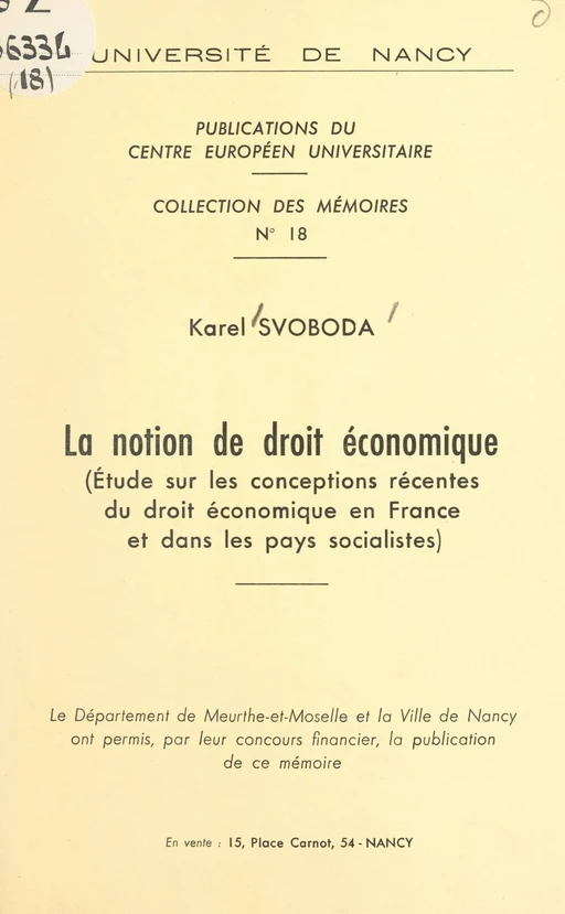 La notion de droit économique - Karel Svoboda - FeniXX réédition numérique