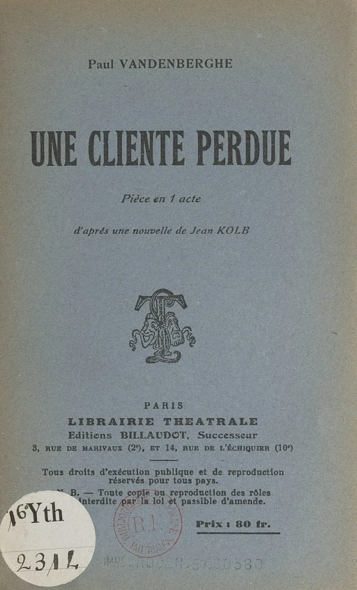 Une cliente perdue - Paul Vandenberghe - FeniXX réédition numérique