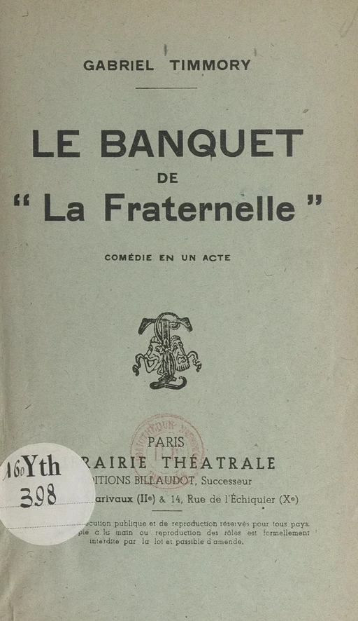 Le banquet de "La Fraternelle" - Gabriel Timmory - FeniXX réédition numérique