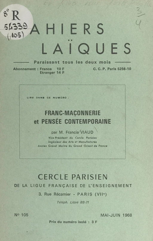 Franc-maçonnerie et pensée contemporaine - Francis Viaud - FeniXX réédition numérique