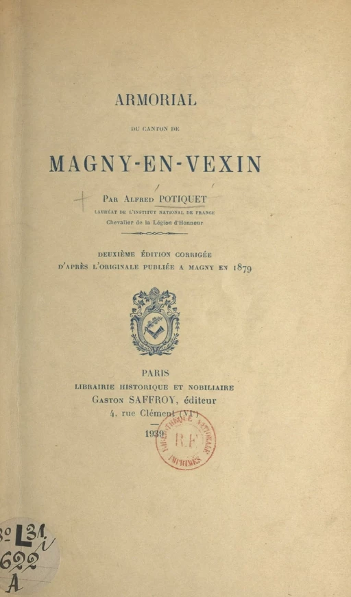 Armorial du canton de Magny-en-Vexin - Alfred Potiquet - FeniXX réédition numérique