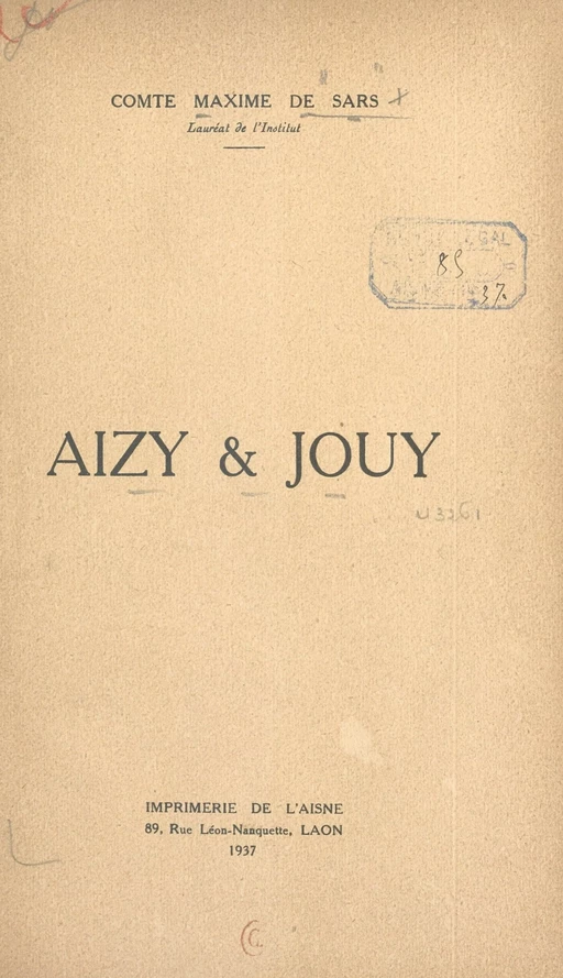 Aizy & Jouy - Maxime de Sars - FeniXX réédition numérique