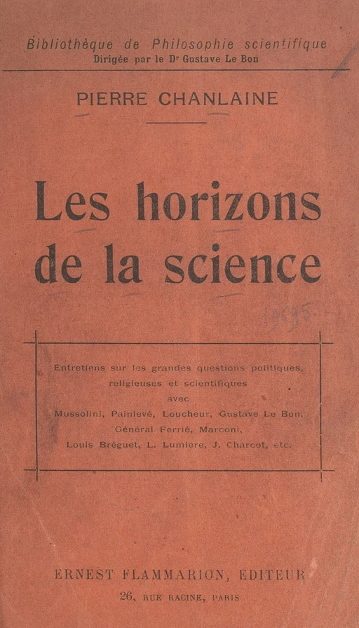 Les horizons de la science - Pierre Chanlaine - FeniXX réédition numérique