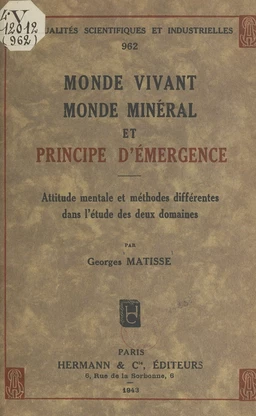 Monde vivant, monde minéral et principe d'émergence