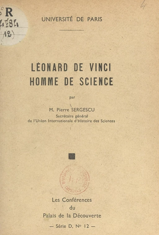 Léonard de Vinci, homme de science - Pierre Sergescu - FeniXX réédition numérique