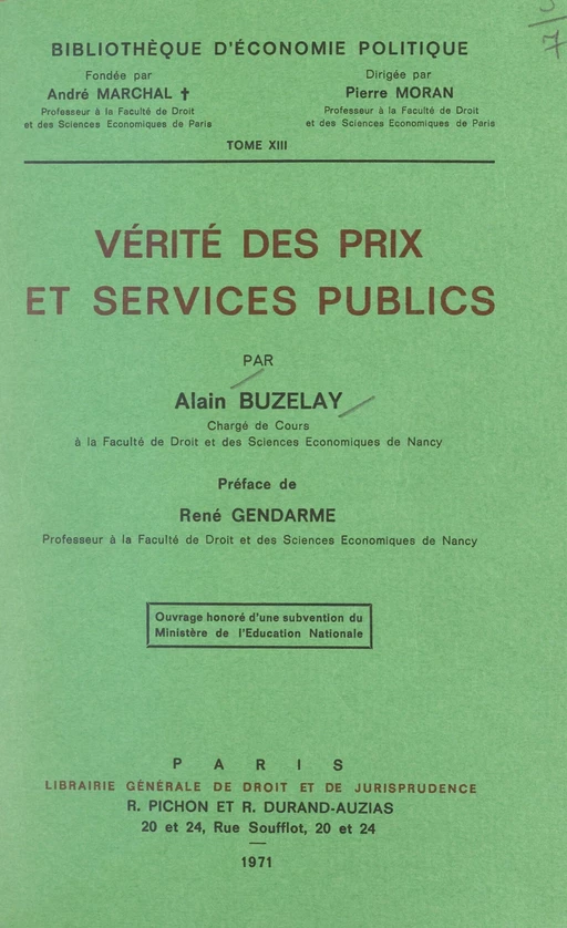 Vérité des prix et services publics - Alain Buzelay - FeniXX réédition numérique